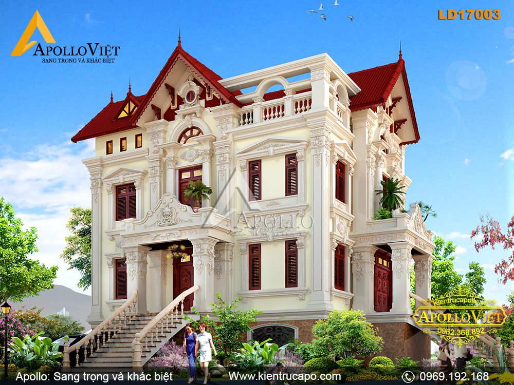 Mẫu dinh thự 3 tầng phong cách quyến rũ, ấn tượng (LD17003)